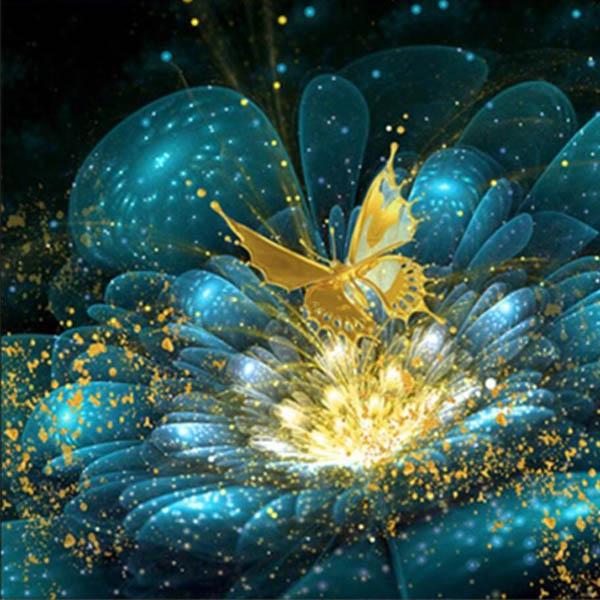 初級 フル ダイヤモンドアート キット ビーズ刺繍 幻想的 花と蝶 光