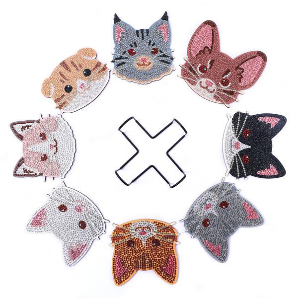ウッドコースター 制作キット ダイヤモンドアート 8枚 ネコ 猫 三毛猫