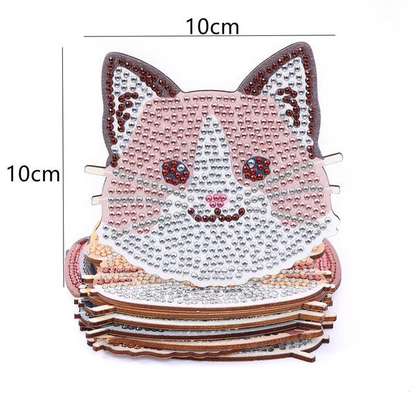 ウッドコースター 制作キット ダイヤモンドアート 8枚 ネコ 猫 三毛猫