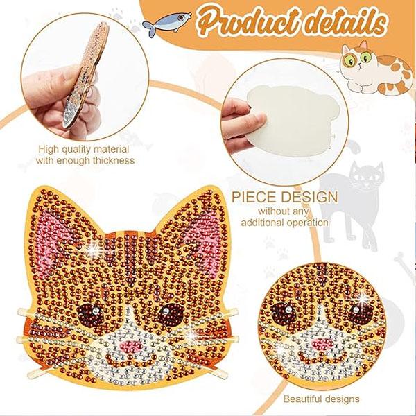 ウッドコースター 制作キット ダイヤモンドアート 8枚 ネコ 猫 三毛猫