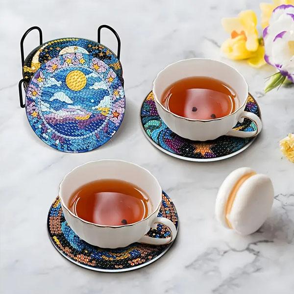 コースター 制作キット ダイヤモンドアート 8枚 三日月 満月 夜空 幻想