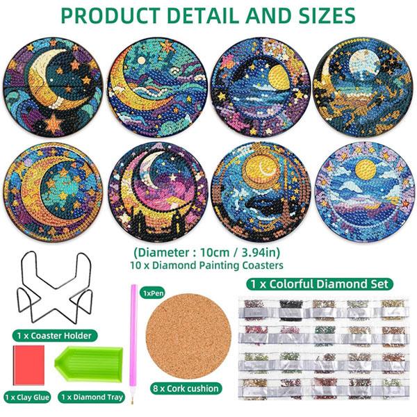 コースター 制作キット ダイヤモンドアート 8枚 三日月 満月 夜空 幻想