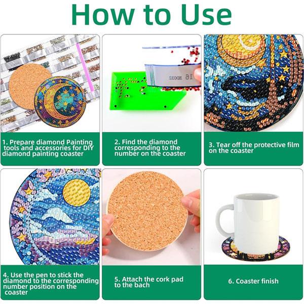 コースター 制作キット ダイヤモンドアート 8枚 三日月 満月 夜空 幻想