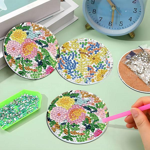 コースター 制作キット ダイヤモンドアート 8枚 北欧風 花柄