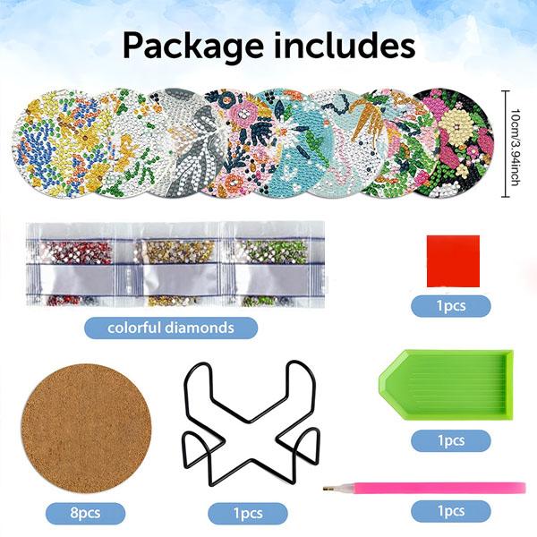 コースター 制作キット ダイヤモンドアート 8枚 北欧風 花柄