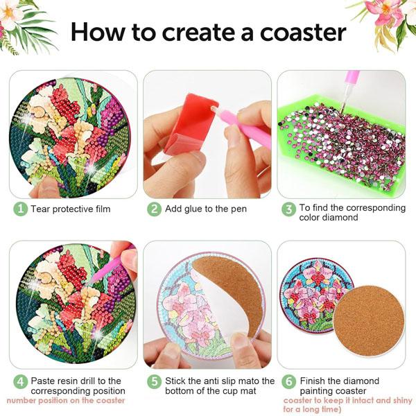 コースター 制作キット ダイヤモンドアート 6枚 ホウセンカ