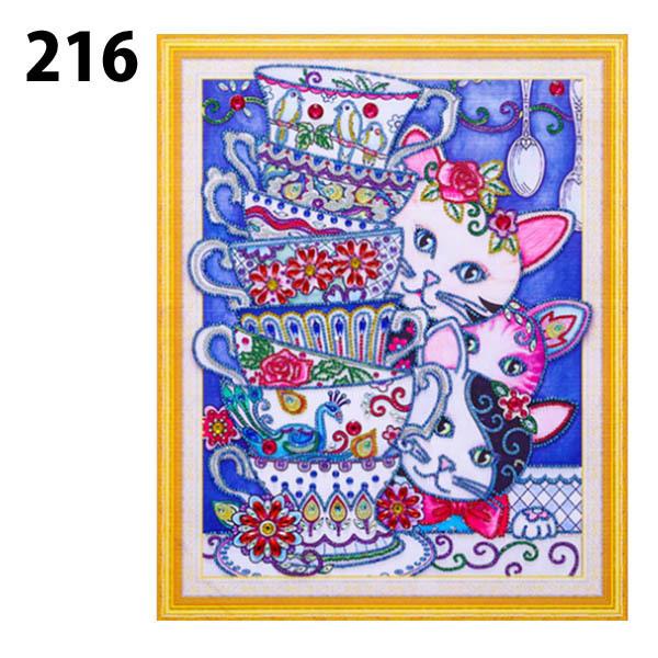 ラインストーンビーズ ハーフ ダイヤモンドアート 刺繍キット 猫