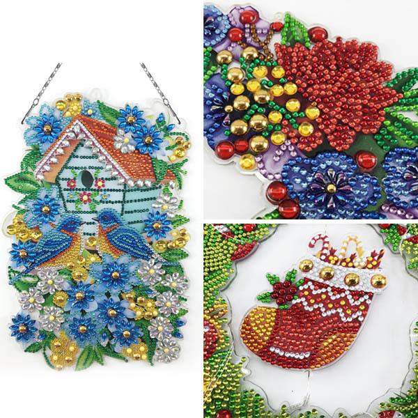 ダイヤモンドアート 吊り下げ ミニリース レッドゴールドらリボン ハンドメイド ダイヤモンドアート 吊り下げ ミニリース レッドゴールドらリボン