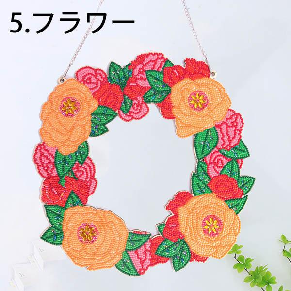 ダイヤモンドアート 吊り下げ ミニリース レッドゴールドらリボン ハンドメイド 壁掛け 円形 フラワーリース クリスマスリース ガーランド 制作