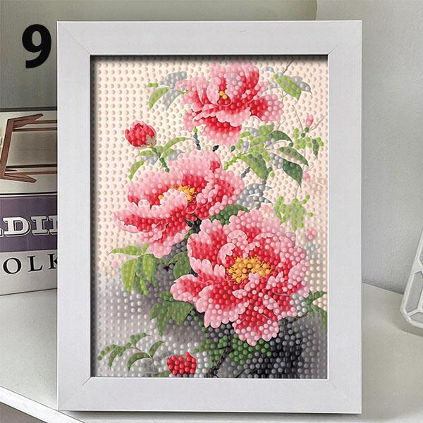 木製フレーム付き ダイヤモンドアート 刺繍キット 花 フラワー