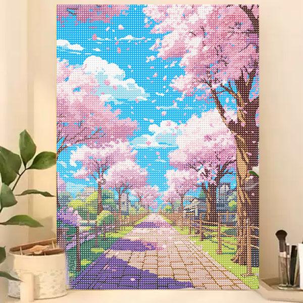 内フレーム付き ダイヤモンドアート 40×50cm 刺繍キット サクラ 桜並木