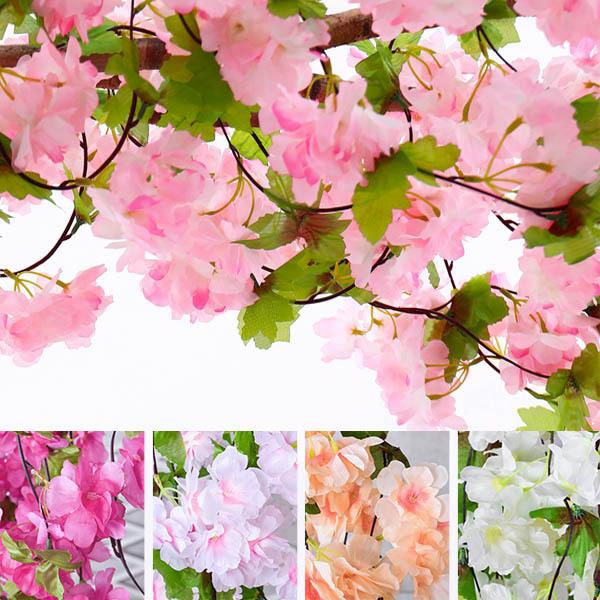 全長230cm ガーランド 桜 サクラ 桃の花 葉桜 葉付き フェイクグリーン 造花 ツタ ツル 花見 インテリア スワッグ イミテーション ディスプレイ | 