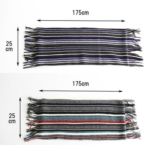 メンズ レディース マフラー ラッセル ツイスト杢 ストライプ 縦ボーダー アクリルマフラー フリンジデザイン 防寒 長い ストール (全6色) |  | 03