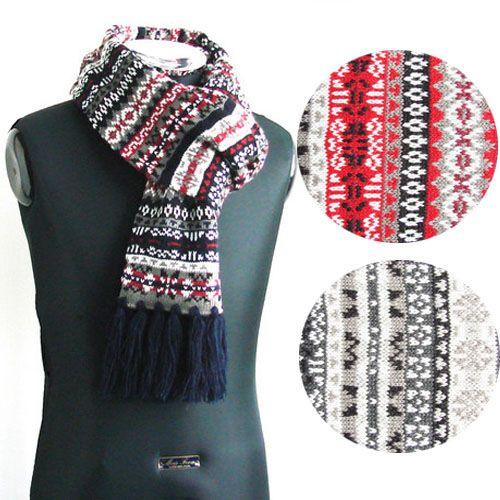 メンズ レディース マフラー フェアアイル ノルディック柄 アクリルマフラー フリンジデザイン 防寒 長い ストール (全3色) | 