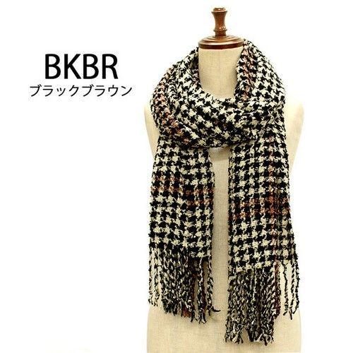 レディース ニットマフラー 千鳥プリント フレーム ロングサイズ 羽織り あったか (全3色) |  | 03