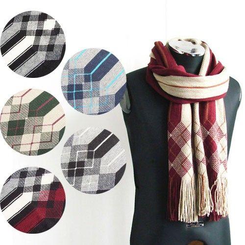 メンズ レディース マフラー アーガイルチェック ストライプ アクリルマフラー フリンジデザイン 防寒 長い ストール (全6色) | 