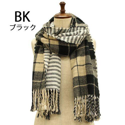 レディース ニットマフラー リバーシブル チェック柄 ボーダー ストール タータン ロングサイズ 羽織り あったか (全3色) |  | 01
