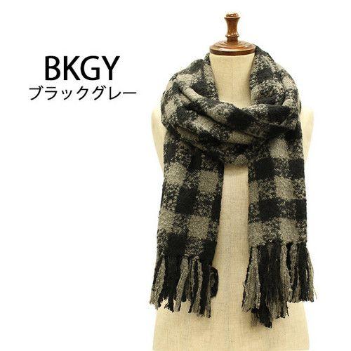 レディース ニットマフラー ネップギンガムチェック ふわふわ ロングサイズ 羽織り あったか フリンジ(全4色) |  | 03