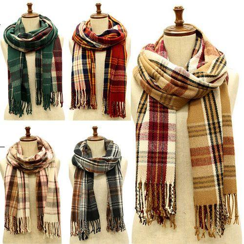 レディース ニットマフラー カラーグラデーションチェック タータン ロングサイズ 羽織り あったか フリンジ(全5色) | 