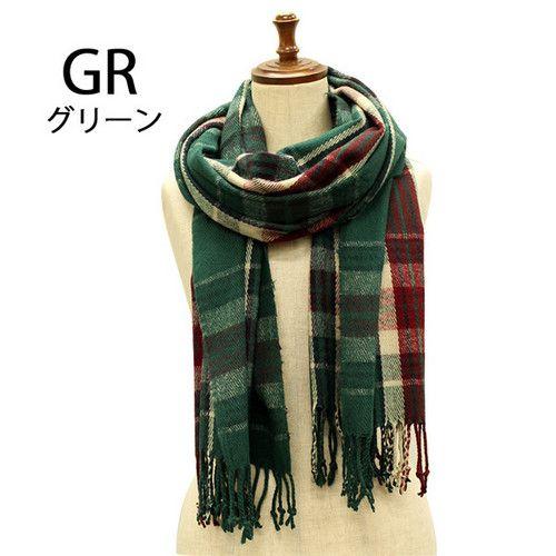 レディース ニットマフラー カラーグラデーションチェック タータン ロングサイズ 羽織り あったか フリンジ(全5色) |  | 01