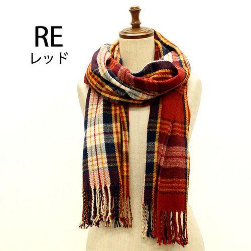 レディース ニットマフラー カラーグラデーションチェック タータン ロングサイズ 羽織り あったか フリンジ(全5色) |  | 02