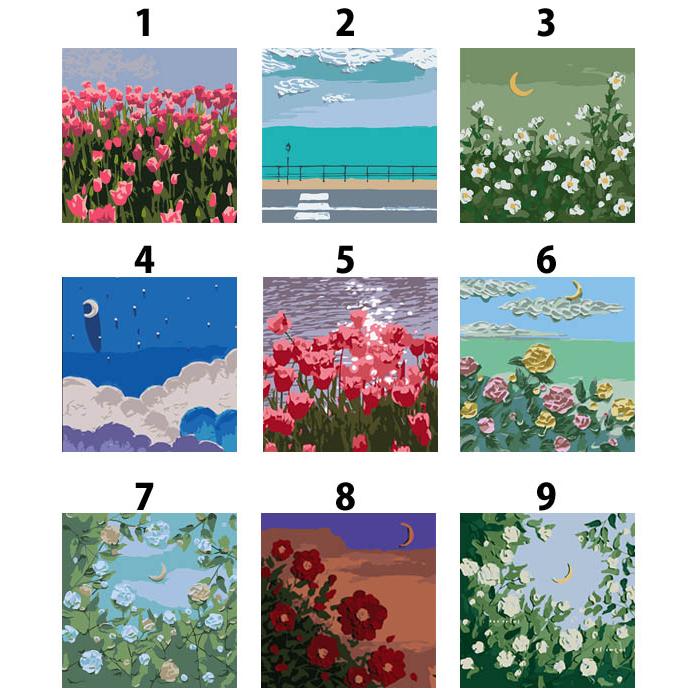 数字塗り絵 油絵風 フレーム絵画 ミニサイズ チューリップ 薔薇 直物