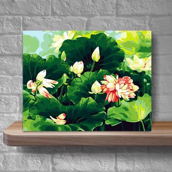 数字塗り絵 油絵風 蓮 ロータス アジアンテイスト 大人の塗り絵 フレーム絵画 インテリア 風景 DIY 趣味 ぬり絵 ホビー ナンバー