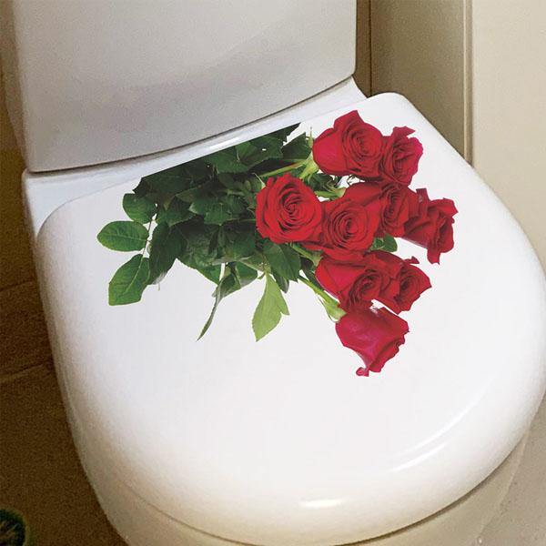 トイレ用 イラストステッカー 便器のふた 薔薇の花束 バラ ローズ 赤い 