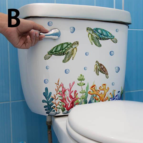 トイレ用 便器のふた 海の中 ウミガメ サンゴ メルヘン カラフル 水