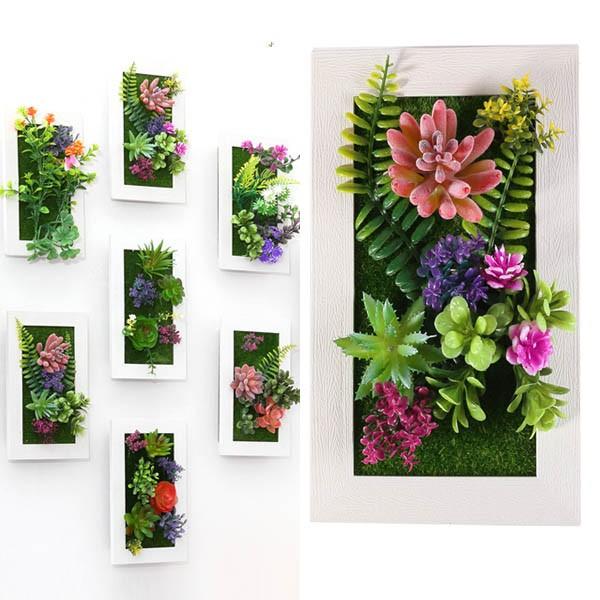 壁掛3D立体 長方形 多肉植物 寄せ植え グリーンフレームアレンジ