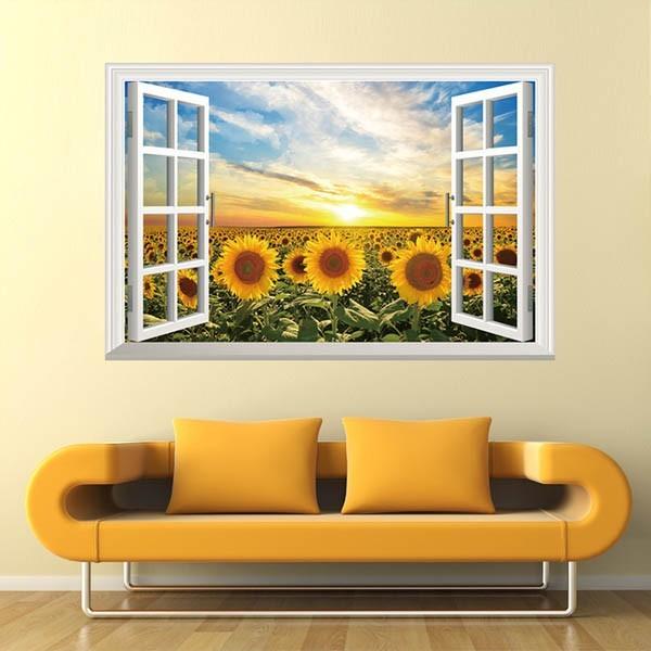 ウォールステッカー ひまわり畑 夏 だまし絵 アート インテリアシール 窓枠 壁デコレーション 北欧風 Diy リビング Ws 0996 Peachyshop 通販 Yahoo ショッピング