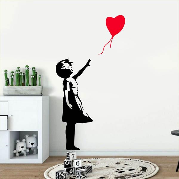 本店 カッティング 転写シール ウォールステッカー バンクシー 少女と風船 ストリートアート モノクロ シルエット インテリアシール 壁デコ Diy リビング Supplystudies Com