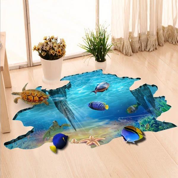 床用 ウォールステッカー 地面の穴 海底 熱帯魚 海 だまし絵 トリックアート インテリアシール 壁デコ 北欧風 Diy リビング 買取り実績