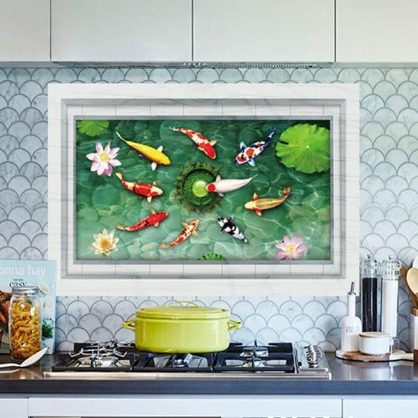 ウォールステッカー 床用 四角 池の鯉 蓮 だまし絵 トリックアート