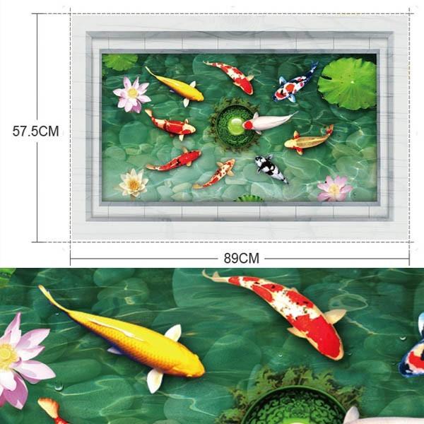 ウォールステッカー 床用 四角 池の鯉 蓮 だまし絵 トリックアート