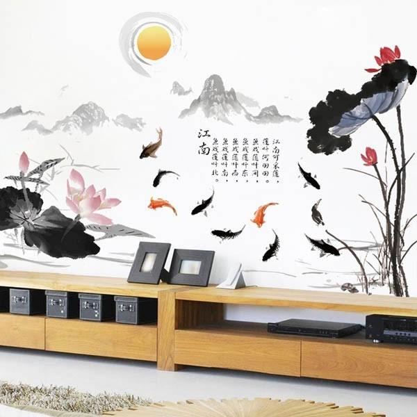 ウォールステッカー 水墨画風 山河 鯉 蓮 月 漢詩 壁デコレーション 北欧風 Diy リビング Ws 95 Peachyshop 通販 Yahoo ショッピング