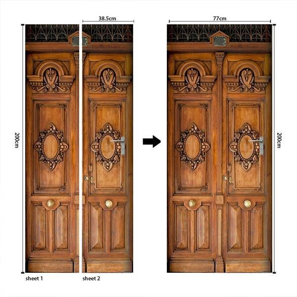 ドアステッカー トリックアート 木製 彫刻 木彫りエンブレム 飾り