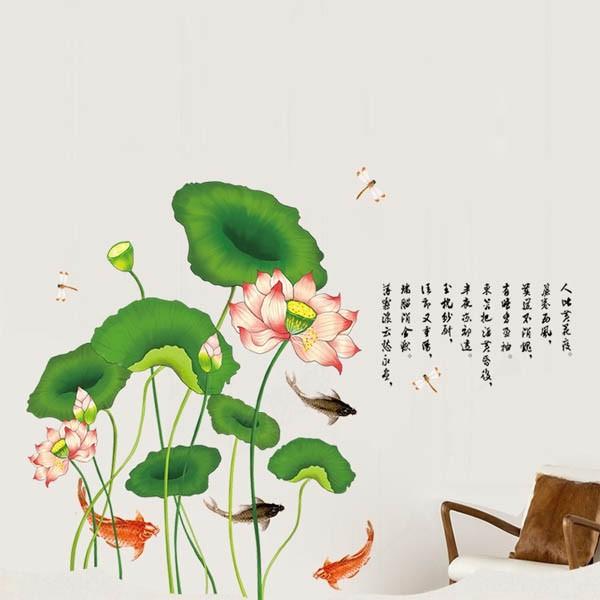 ウォールステッカー 水彩画風 蓮と鯉 アート インテリアシール 窓枠 壁デコレーション 北欧風 Diy リビング Ws Am91 Peachyshop 通販 Yahoo ショッピング