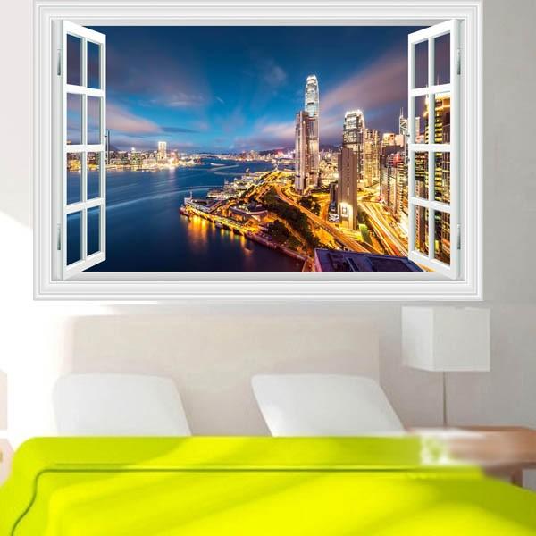 ウォールステッカー 大都会の夕暮れ 夜景 だまし絵 トリックアート 風景写真 絵画 3d窓フレーム Diy Ws B252 Peachyshop 通販 Yahoo ショッピング