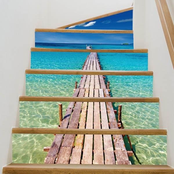 3d 階段ステッカー トリックアート 海へと続く桟橋 6ピース リゾート ウォールステッカー 北欧風 インテリア Diy Ws F012 Peachyshop 通販 Yahoo ショッピング