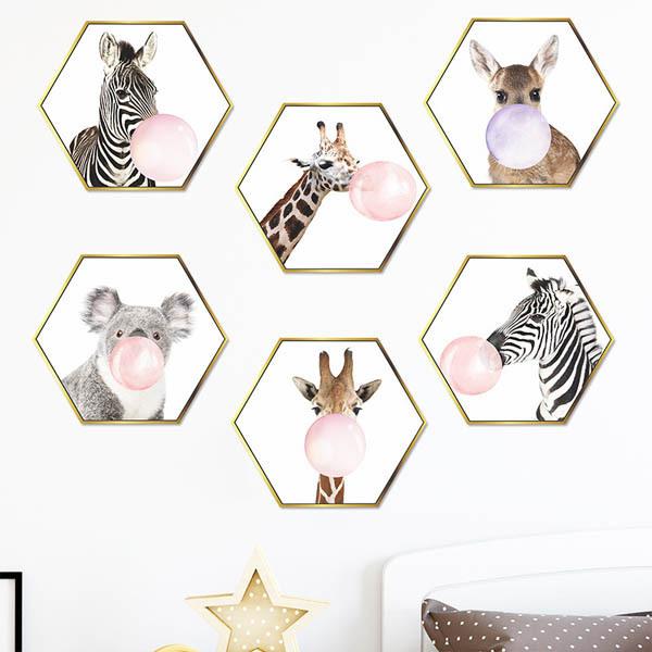 ウォールステッカー アートパネル風 六角形 風船ガム アニマル 動物 シマウマ コアラ アートステッカー インテリアシール Diy 剥がせる Ws Fxc194 Peachyshop 通販 Yahoo ショッピング