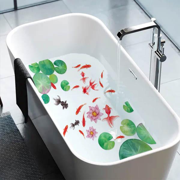 ウォールステッカー 池 金魚 涼しげ アジアンテイスト 和風 蓮