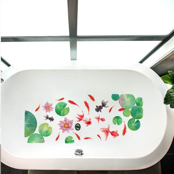 ウォールステッカー 池 金魚 涼しげ アジアンテイスト 和風 蓮