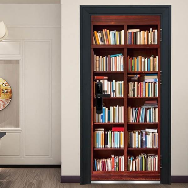 ドアステッカー トリックアート モダン家具 本棚風 だまし絵シール 木製 本棚柄壁紙 インテリア Diy Jzbfccta18 ウォールデコレーション Www Velver Hu