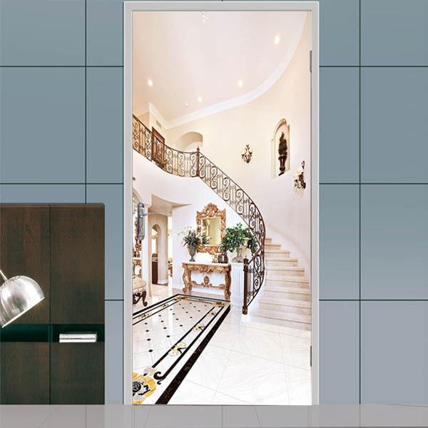 ドアステッカー トリックアート 大理石 リビング 螺旋階段 玄関 回り