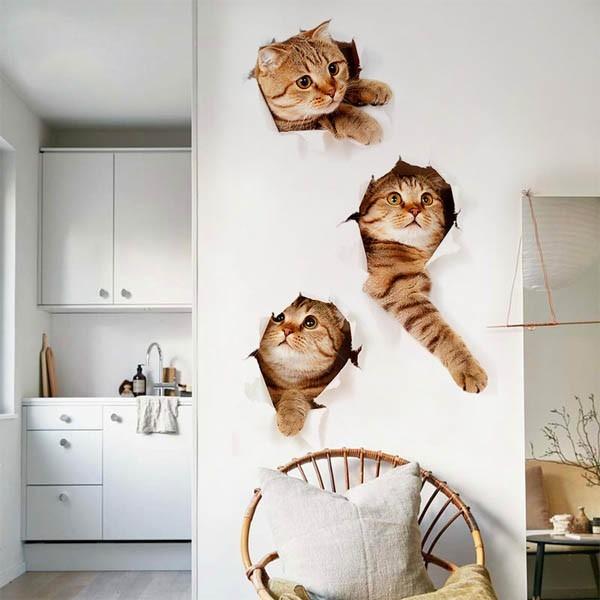 ウォールステッカー 穴から 子猫 ネコ のぞき見 アニマル インテリア