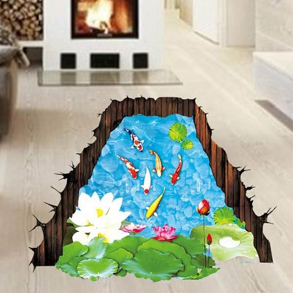 最大45 Offクーポン ウォールステッカー 床用 長方形の縦池 蓮と鯉 だまし絵 トリックアート インテリアステッカー イラスト Diy 剥がせる Supplystudies Com