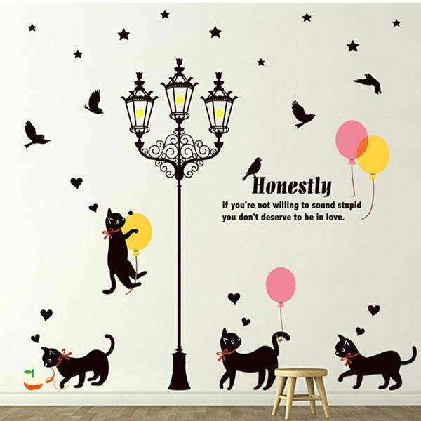 ウォールステッカー モノクロ 黒ネコと街灯 メルヘン 風船 インテリアシール 壁デコレーション 北欧風 Diy リビング Ws Xl53 Peachyshop 通販 Yahoo ショッピング