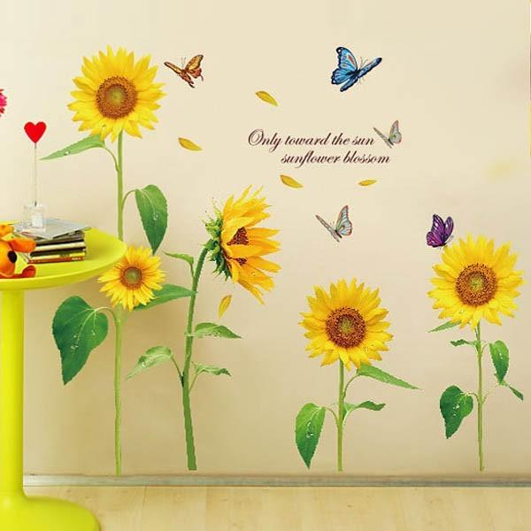 上等 ウォールステッカー 夏の花 ひまわりと蝶 アート いつでも送料無料 インテリアシール 北欧風 壁デコレーション リビング DIY