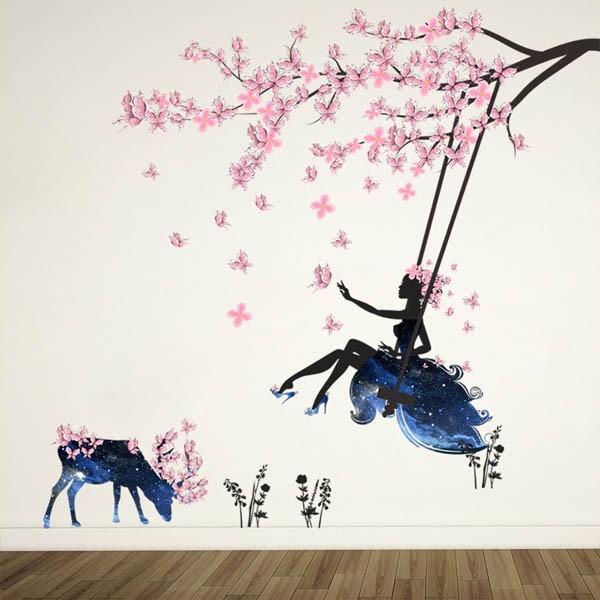 ウォールステッカー 幻想的 春の妖精 桜 だまし絵 アート インテリア 窓枠 壁デコ 北欧風 Diy リビング Ws Zy110 Peachyshop 通販 Yahoo ショッピング